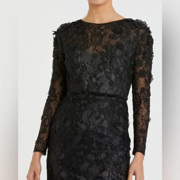 MAC DUGGAL 67703 NWT Floral Appliqué Long Sleeve Cocktail Dress